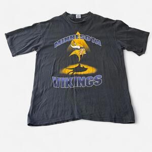 VTG MINNESOTA VIKINGS logo 90's STARTER T Shirt tee black LG NFL Football
